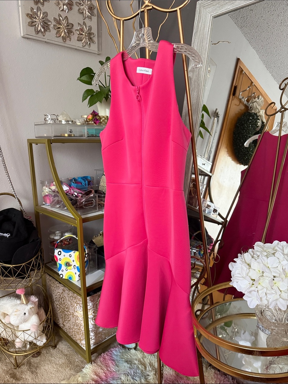 Calvin Klein Vibrant Hot Pink Sleeveless High-Low Dress